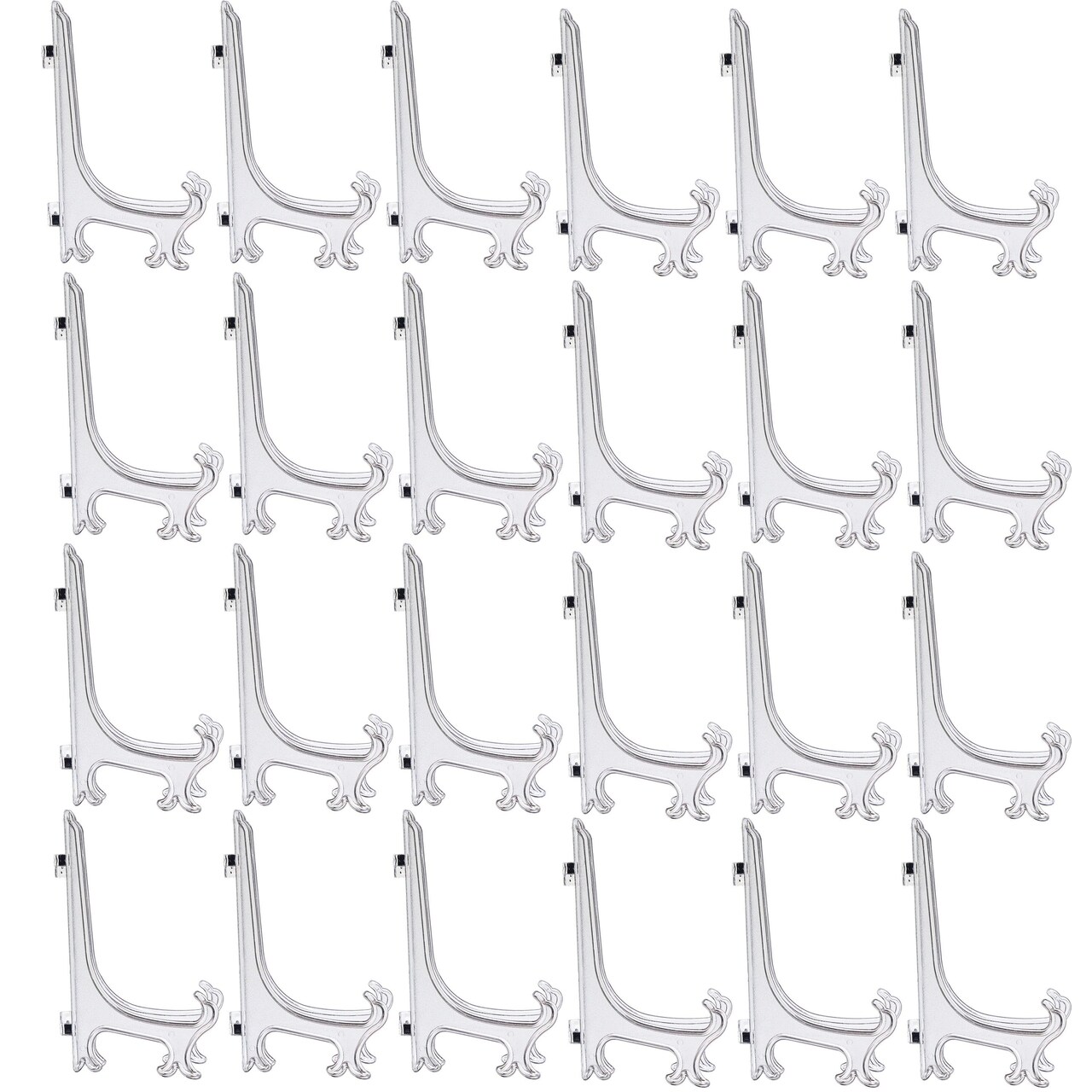 Plastic Easel Stands - 24-Pack Easel Display Stand Plate Holders for Photo, Dish, Art Pieces, Certificates, Placecard - Ideal Wedding, Home, Birthday, Party, Table Decorations - Clear, 6.9 Inches Tall